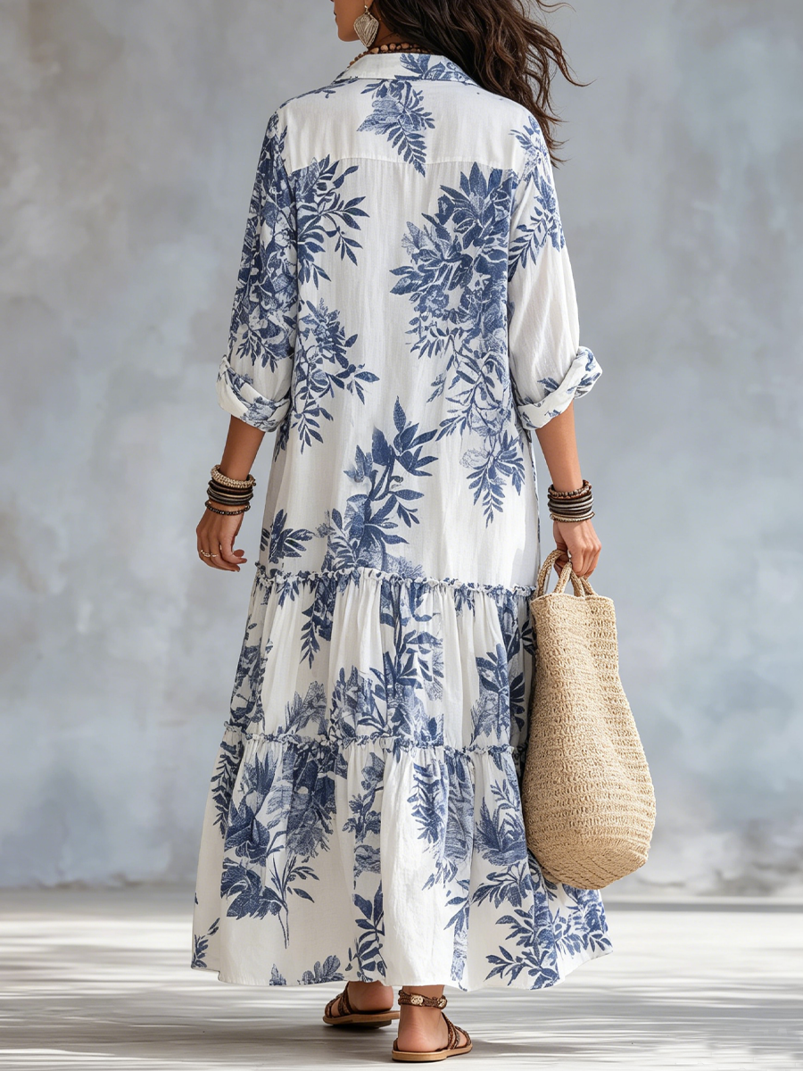 Vestido Celeste – Maxi floral con botones