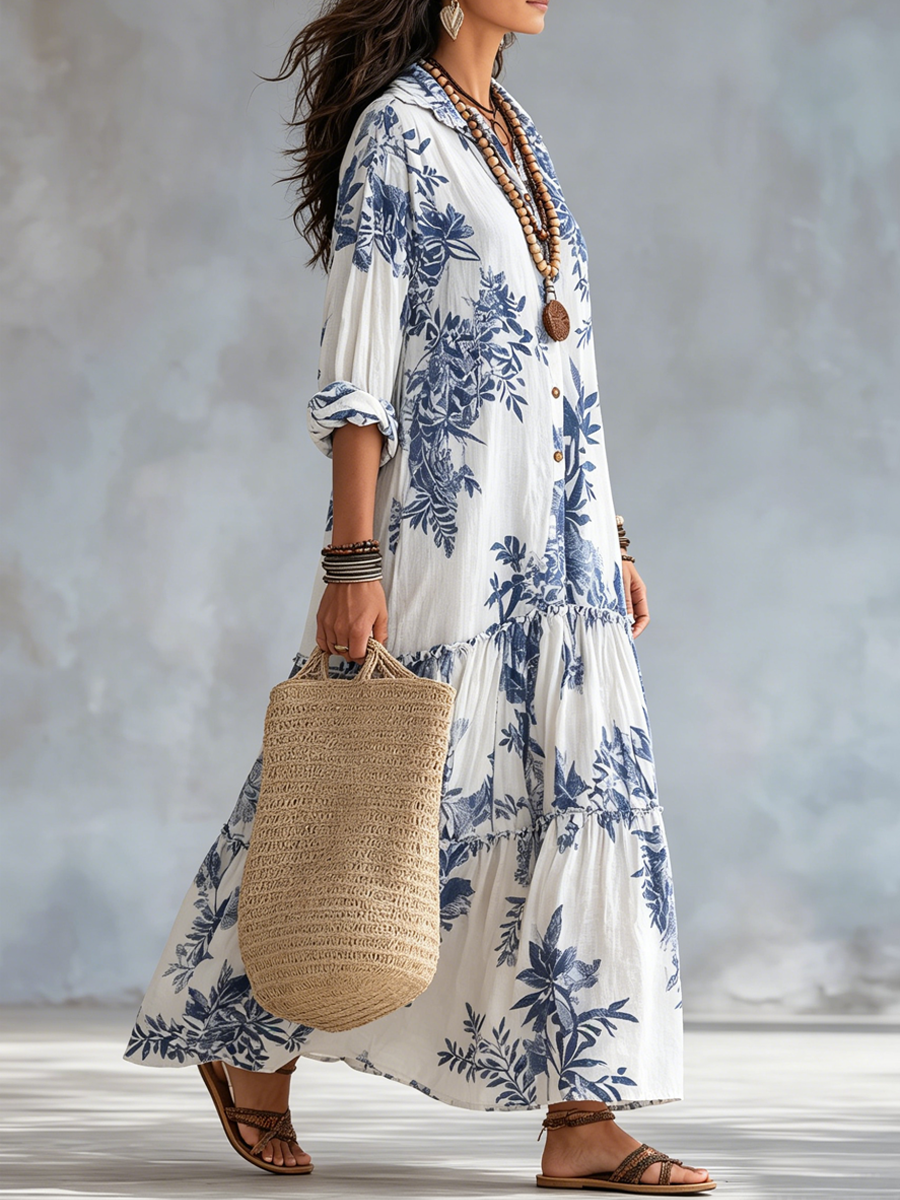 Vestido Celeste – Maxi floral con botones