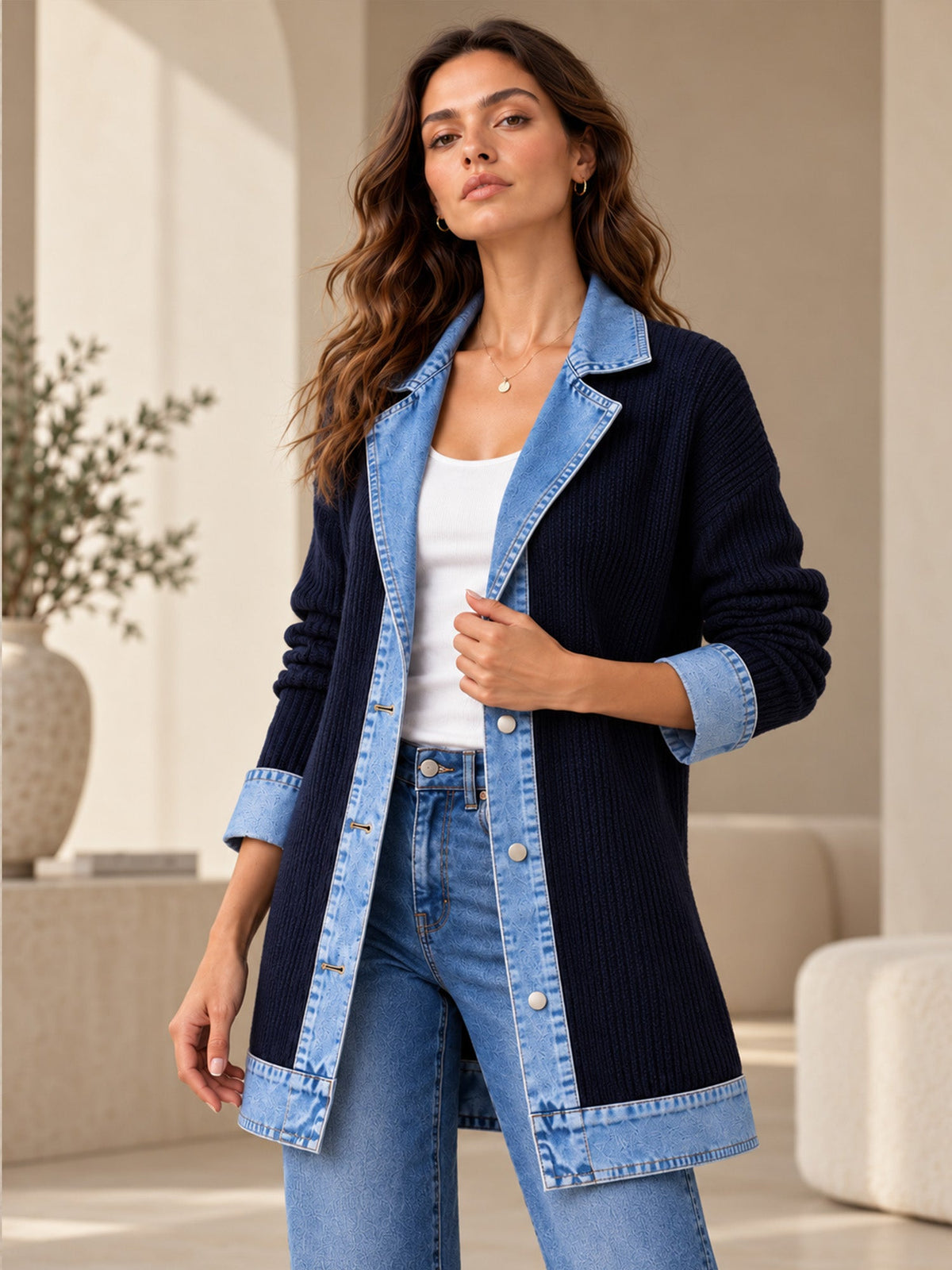 Camisa Dalia – Punto acanalado y denim