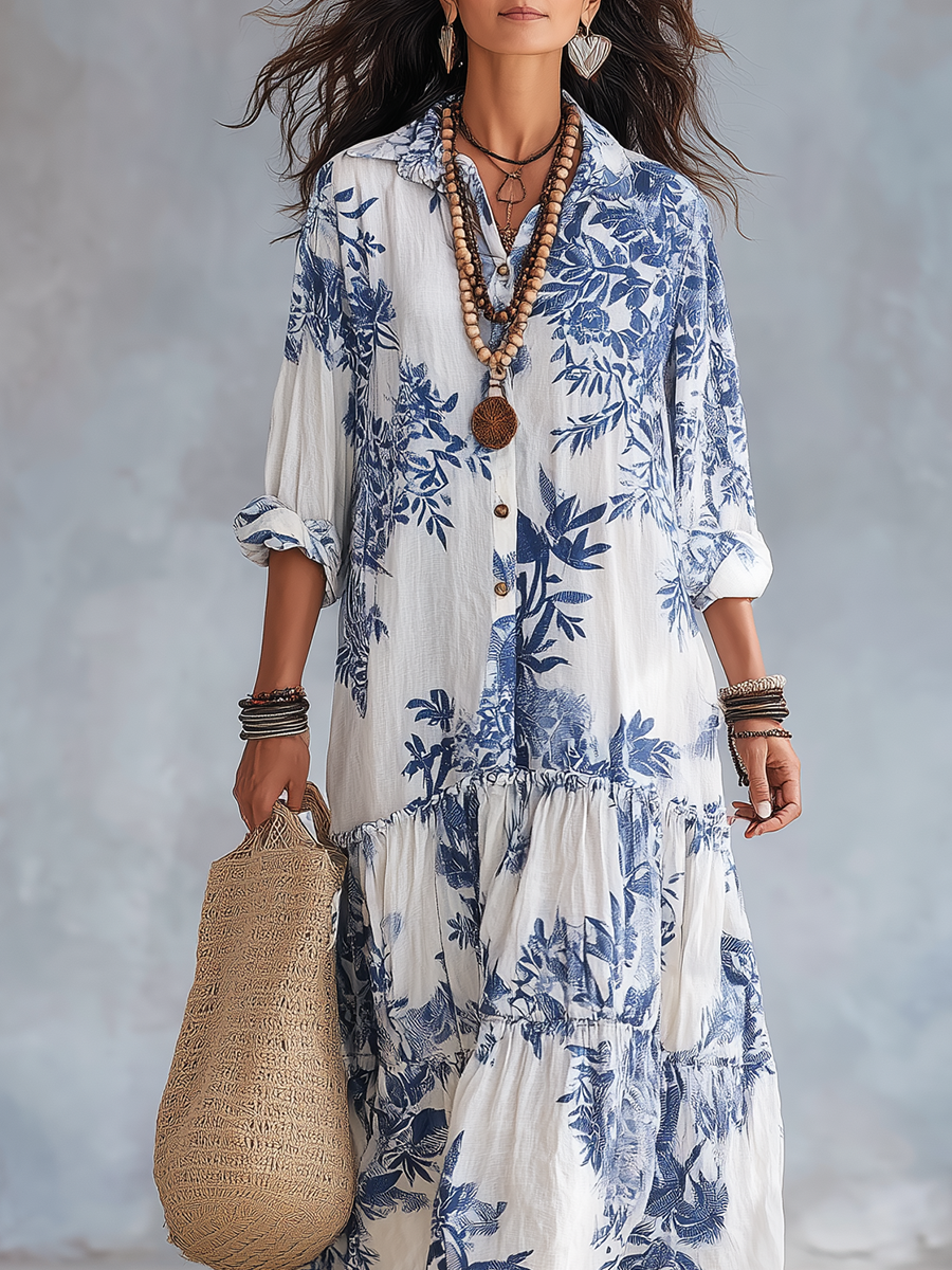 Vestido Celeste – Maxi floral con botones
