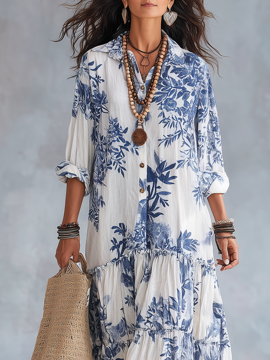 Vestido Celeste – Maxi floral con botones