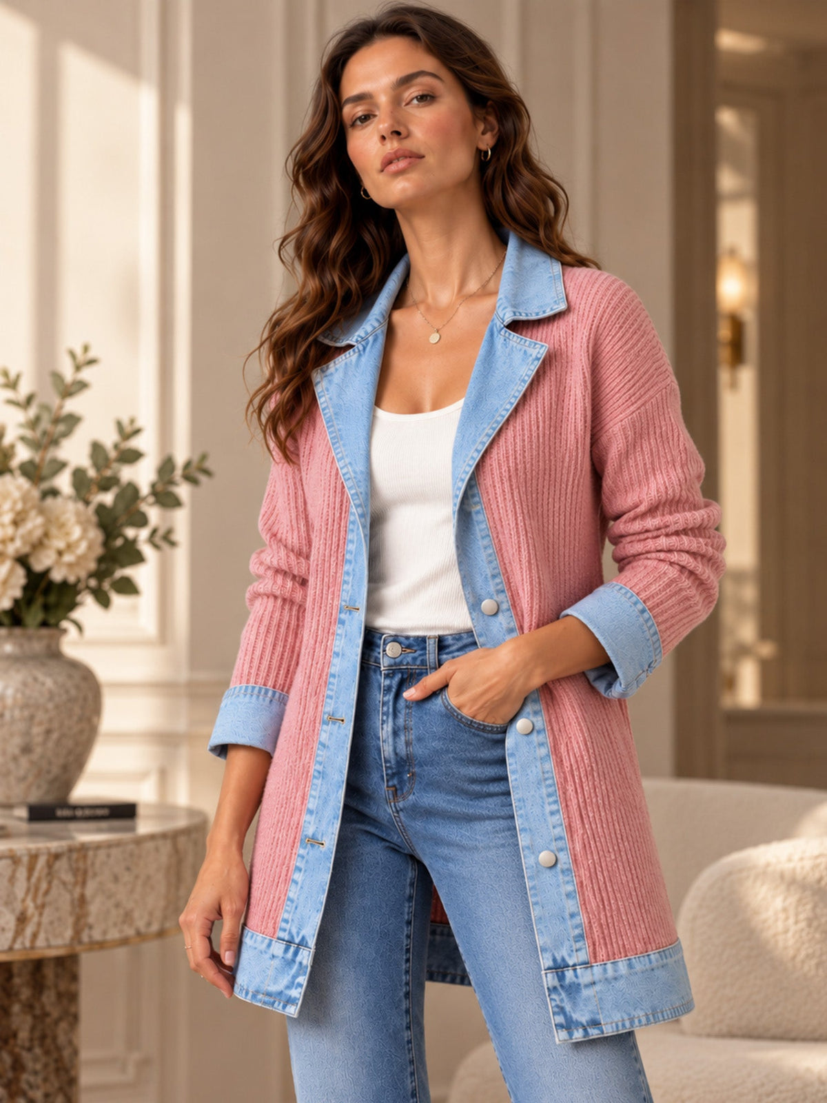 Camisa Dalia – Punto acanalado y denim