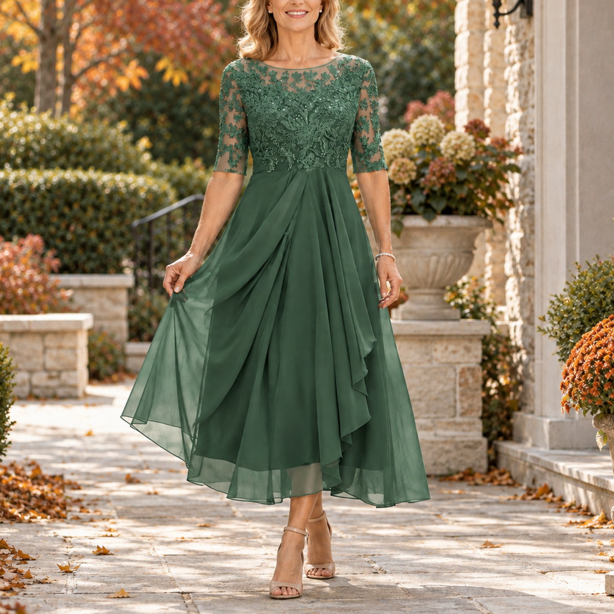 Vestido Avi – Midi de encaje con falda en capas