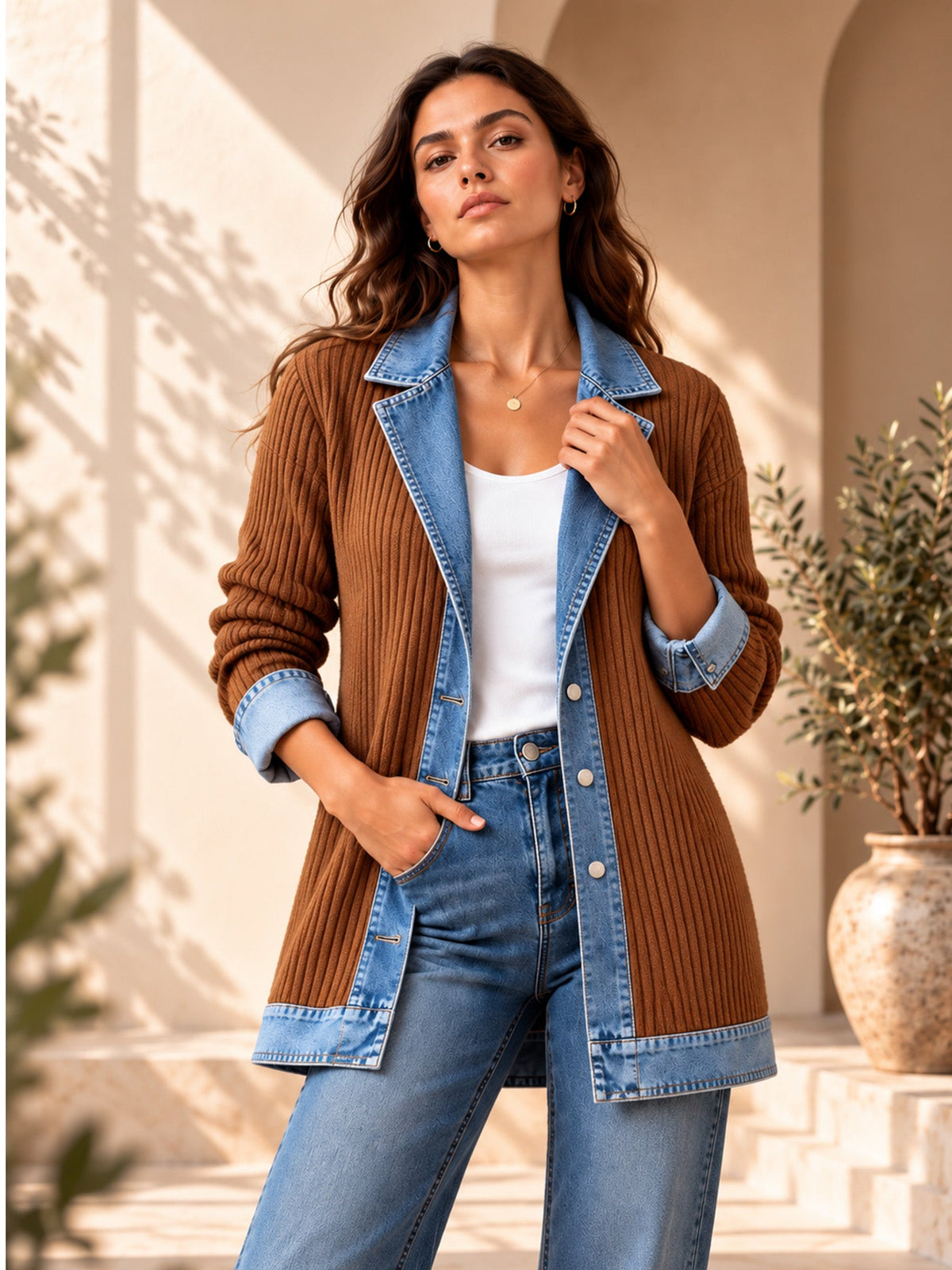 Camisa Dalia – Punto acanalado y denim