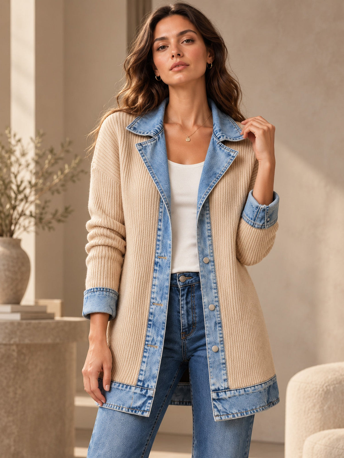 Camisa Dalia – Punto acanalado y denim