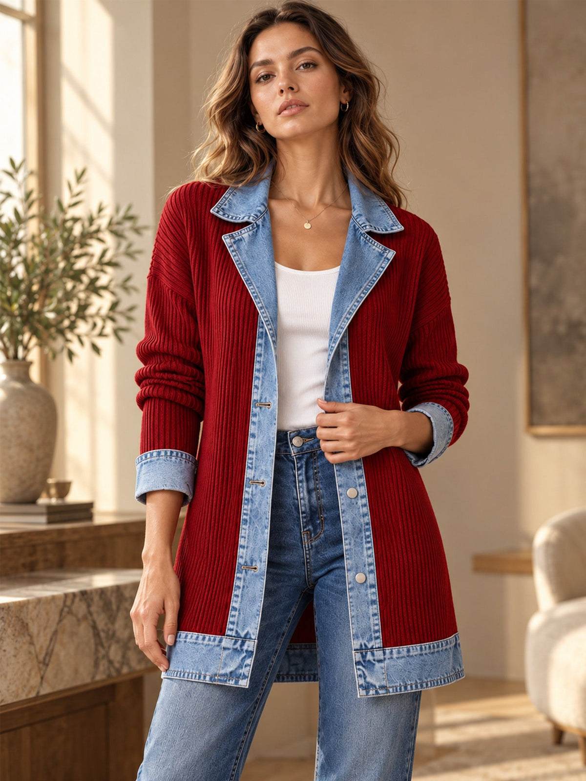 Camisa Dalia – Punto acanalado y denim