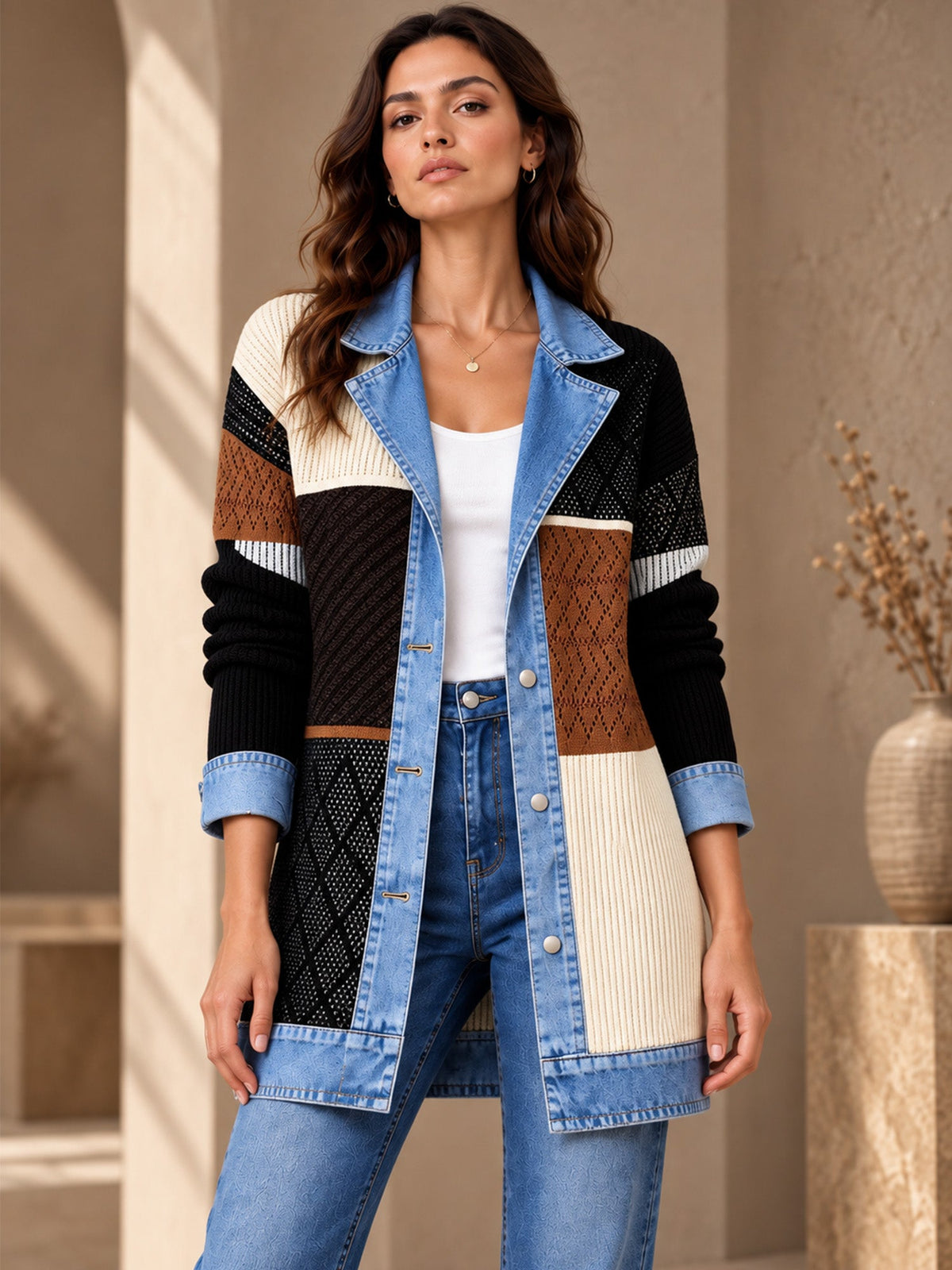 Camisa Dalia – Punto acanalado y denim
