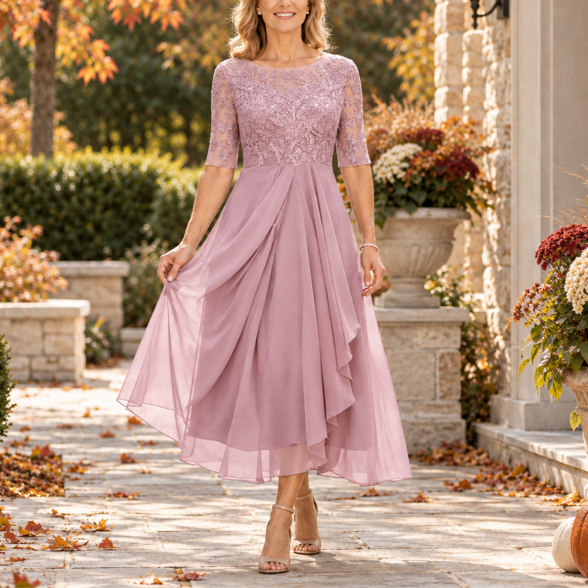 Vestido Avi – Midi de encaje con falda en capas