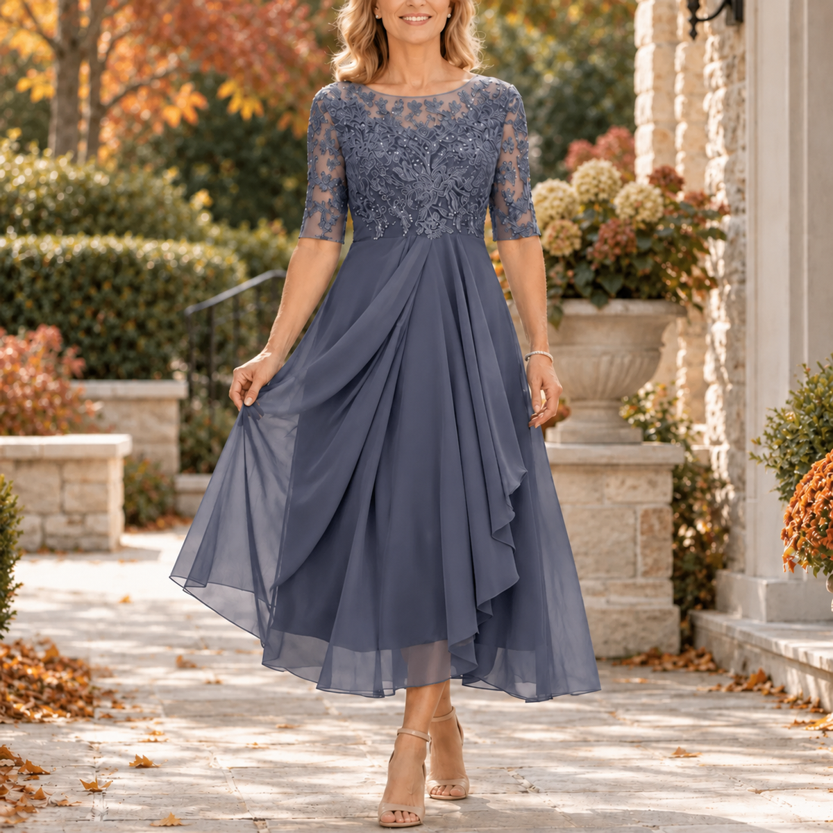 Vestido Avi – Midi de encaje con falda en capas