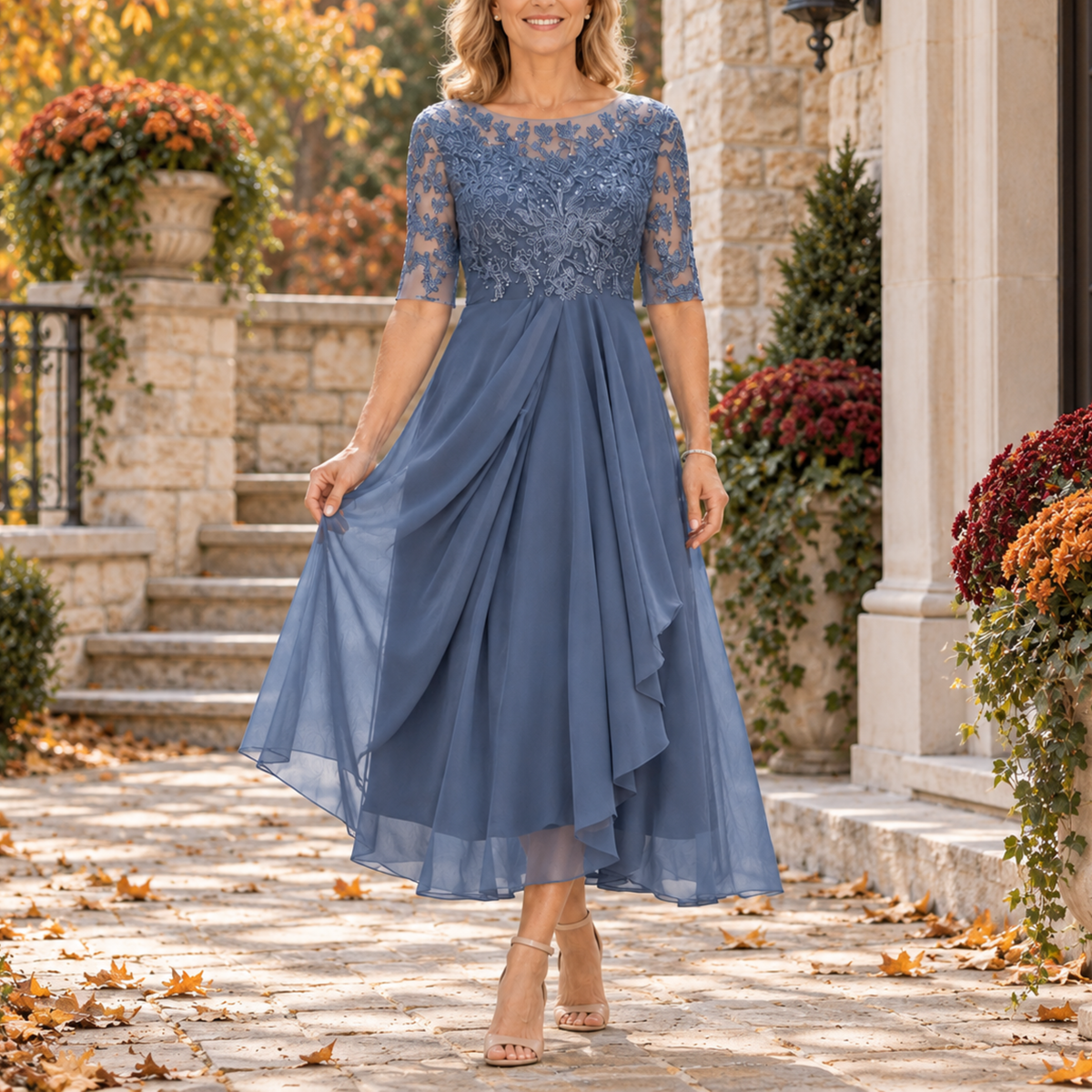 Vestido Avi – Midi de encaje con falda en capas