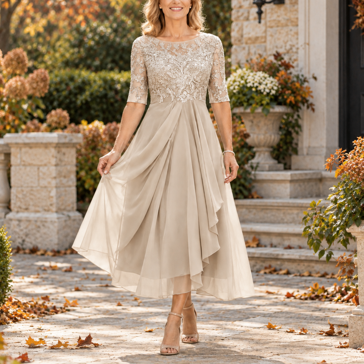 Vestido Avi – Midi de encaje con falda en capas