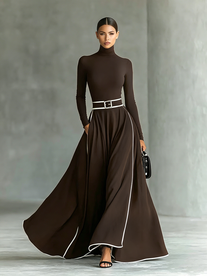 Vestido Gina – Maxi negro con costuras blancas
