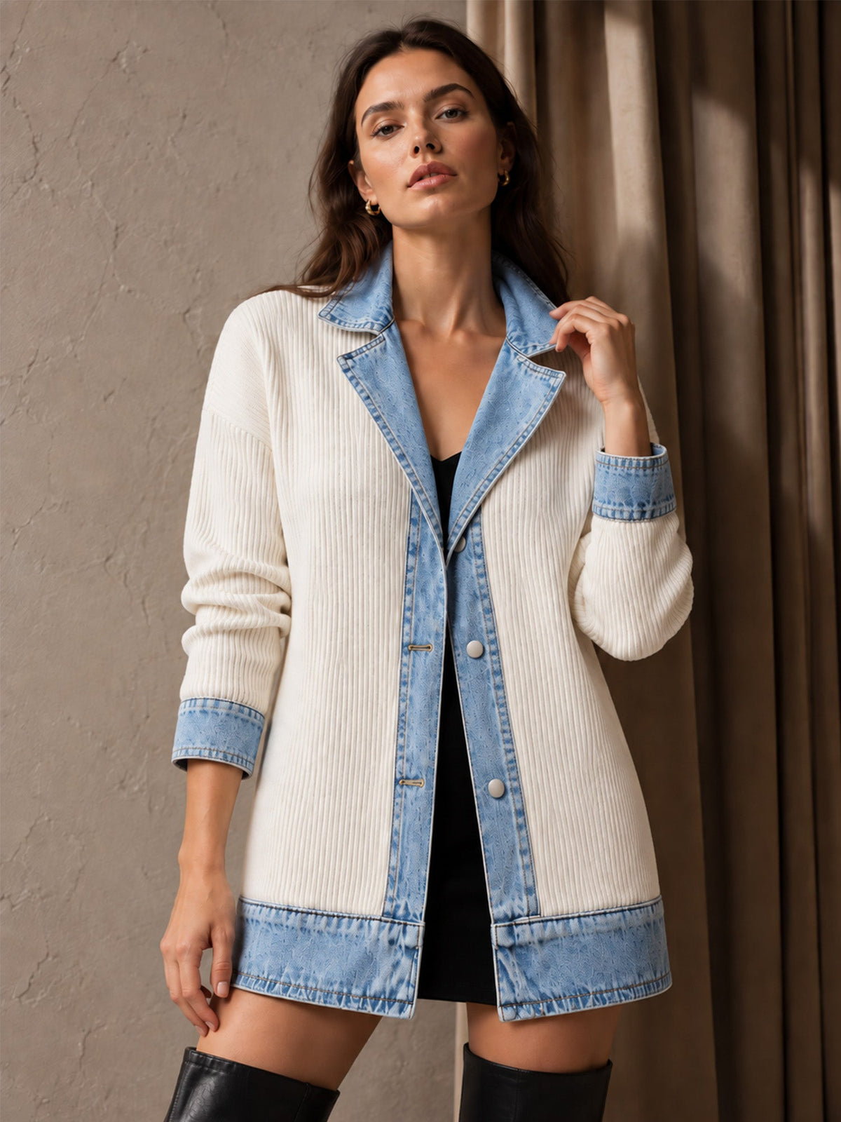 Camisa Dalia – Punto acanalado y denim