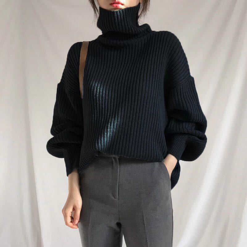 Jersey Olivia – Cuello alto y manga abullonada