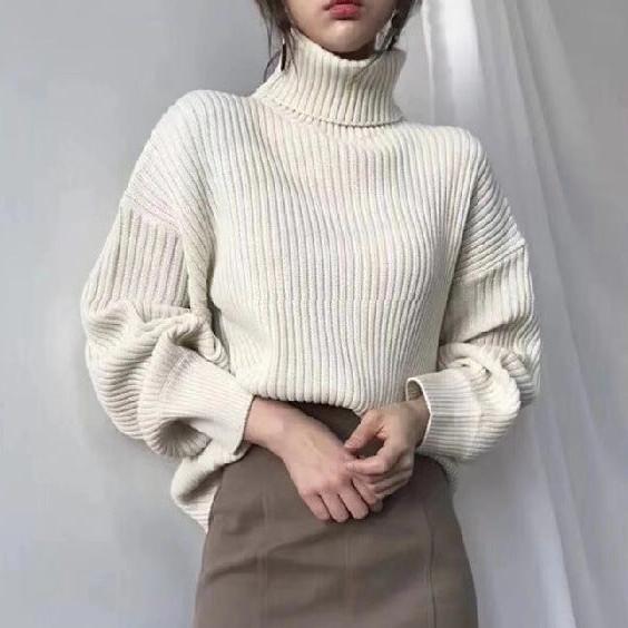 Jersey Olivia – Cuello alto y manga abullonada