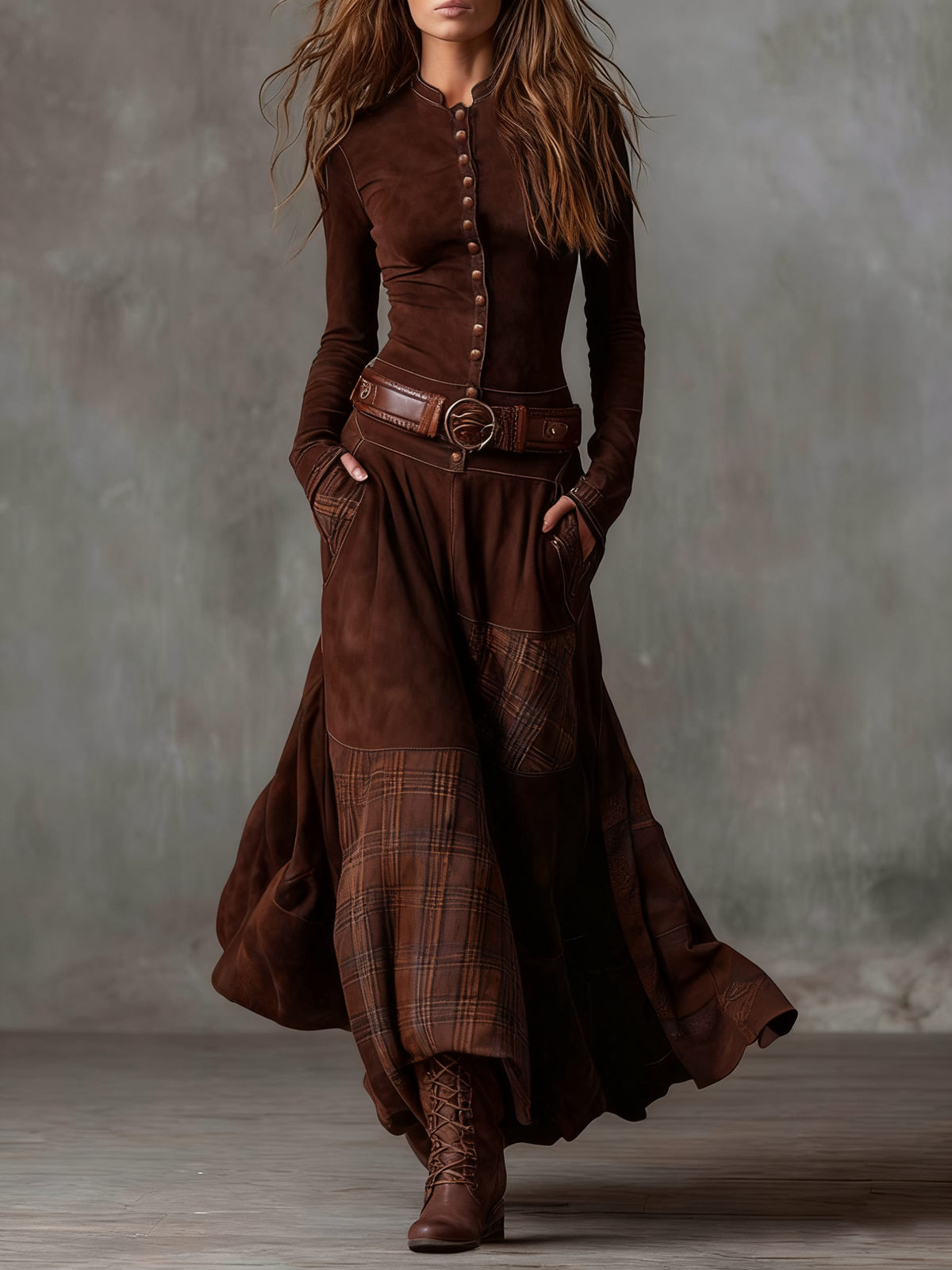Vestido Livia – Maxi de ante con cinturón