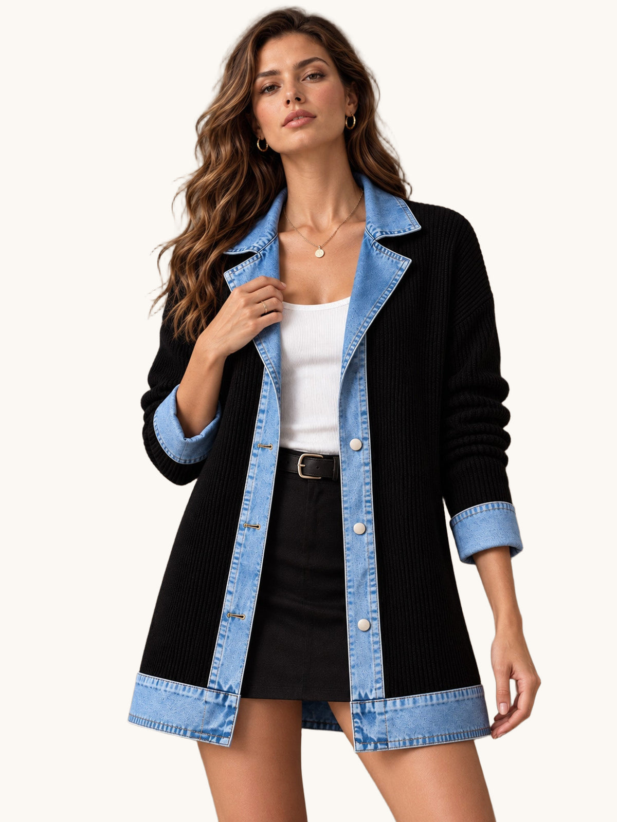 Camisa Dalia – Punto acanalado y denim