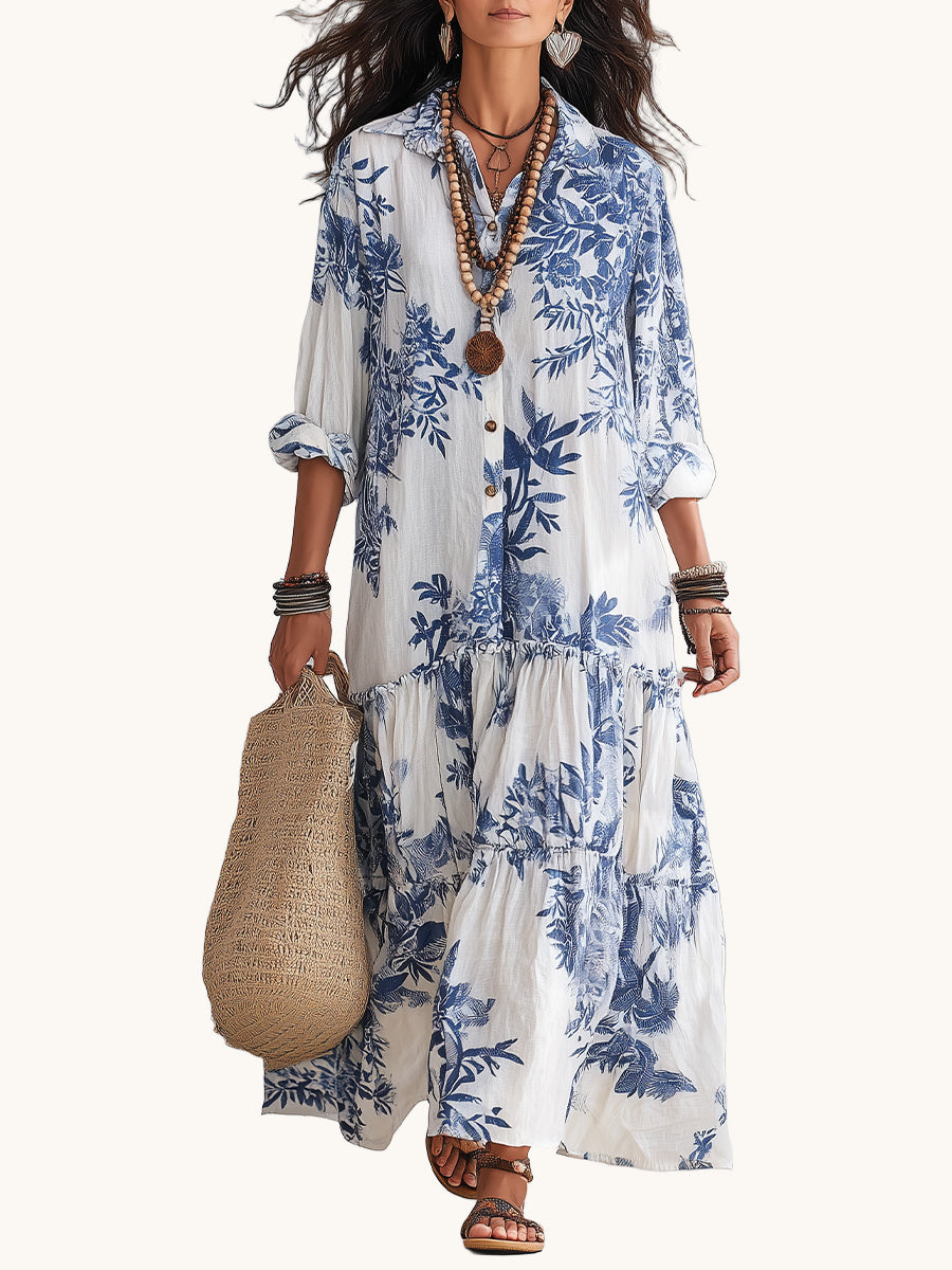 Vestido Celeste – Maxi floral con botones