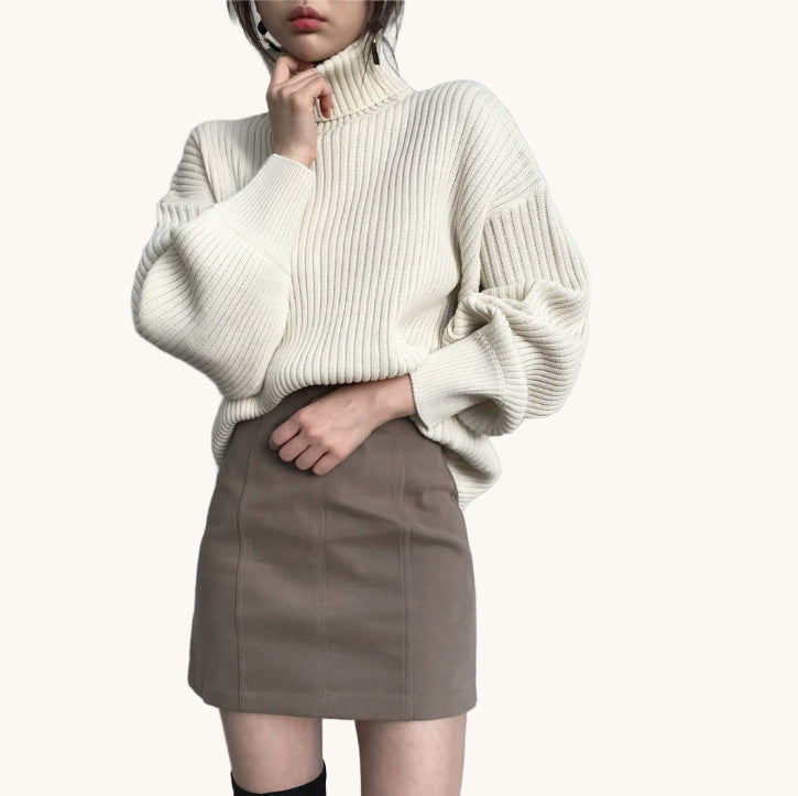 Jersey Olivia – Cuello alto y manga abullonada